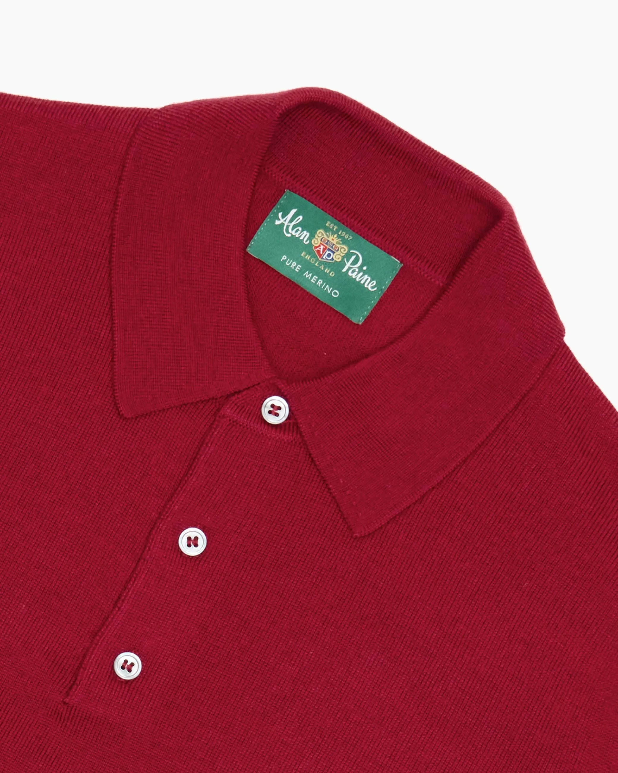 Carmine Red Merino Wool Hindhead Polo Shirt sold by John Simons product image thumbnail 2