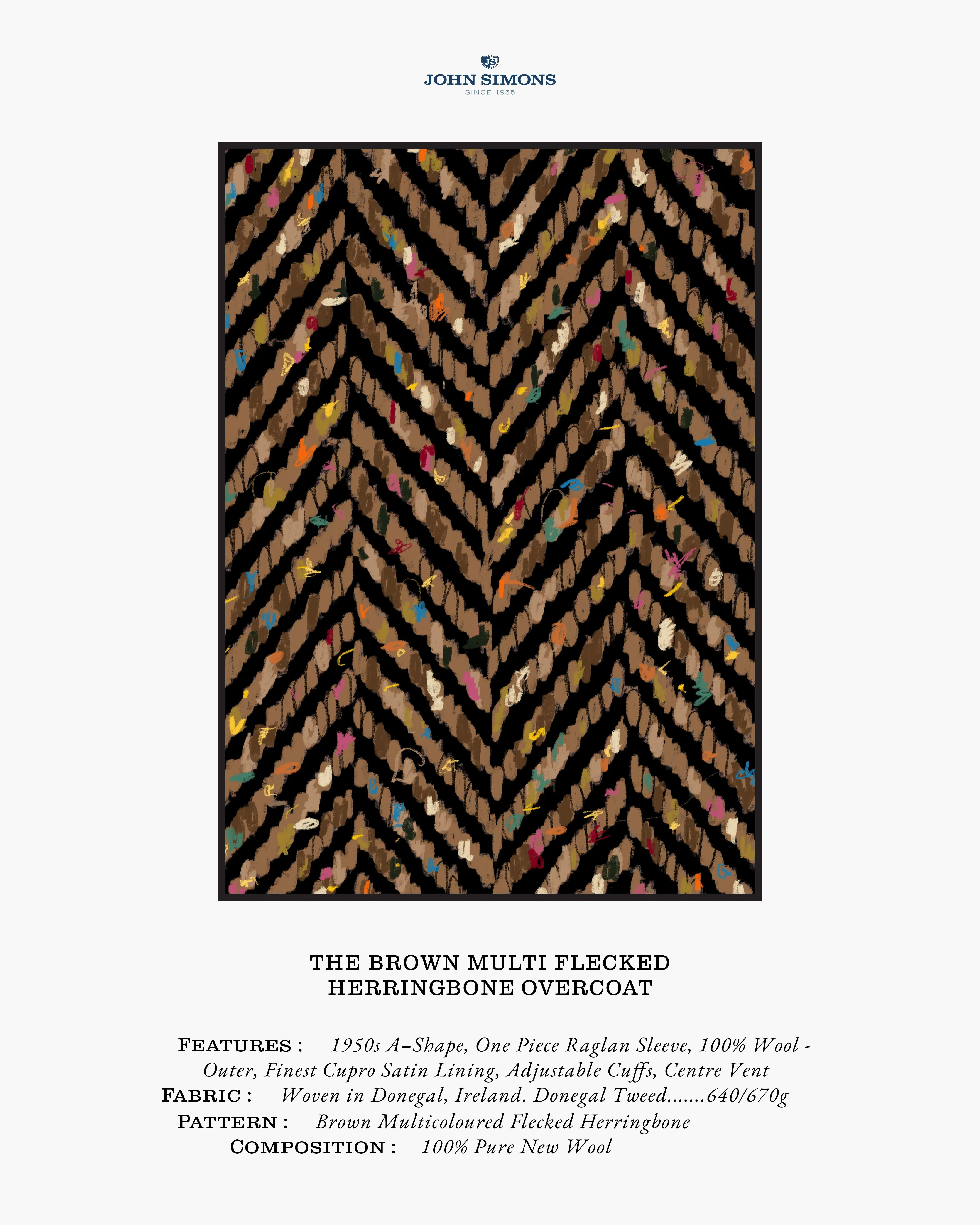 Full Length Brown Herringbone Donegal Tweed Overcoat sold by John Simons product image thumbnail 2