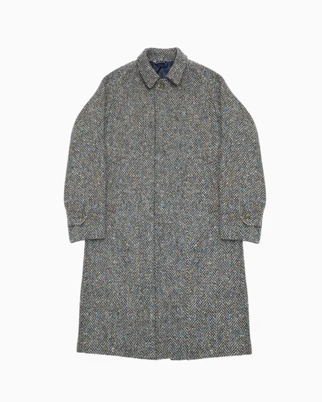 Full Length Grey Herringbone Donegal Tweed Overcoat sold by John Simons