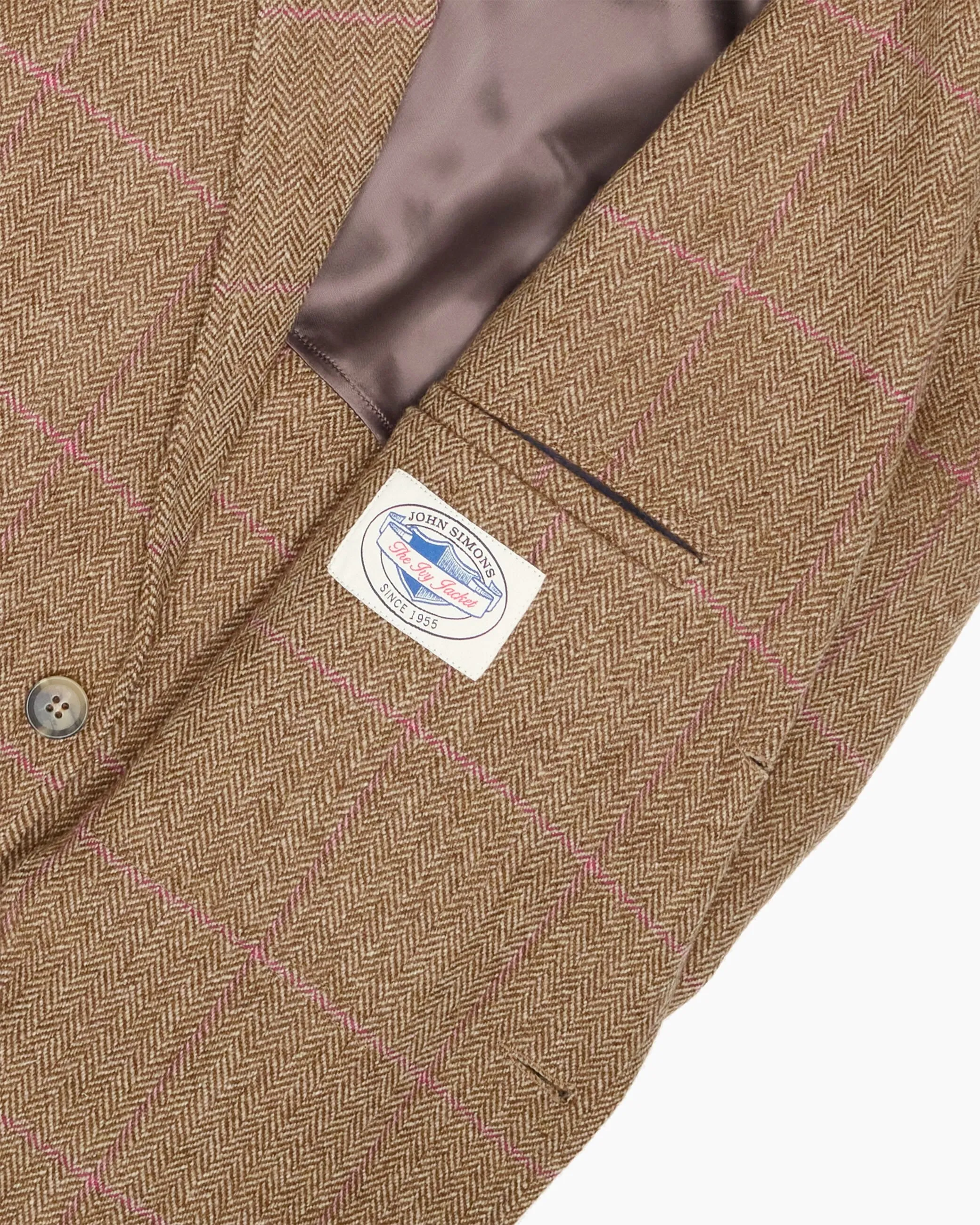 Archive Brown & Pink Overcheck Herringbone Ivy Jacket sold by John Simons product image thumbnail 3