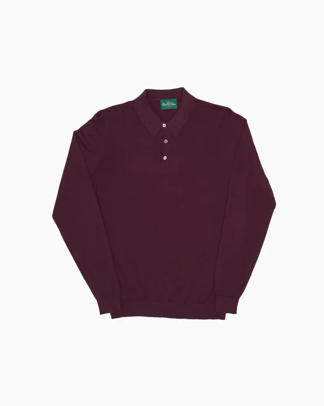Blackcurrant Braddock Long Sleeve Polo Knit made by Alan Paine