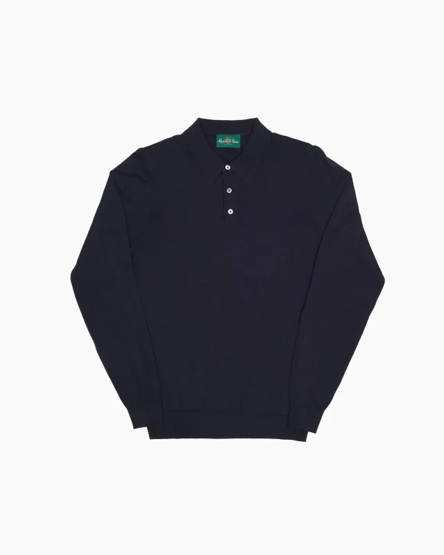 Dark Navy Mix Braddock Long Sleeve Polo Knit made by Alan Paine