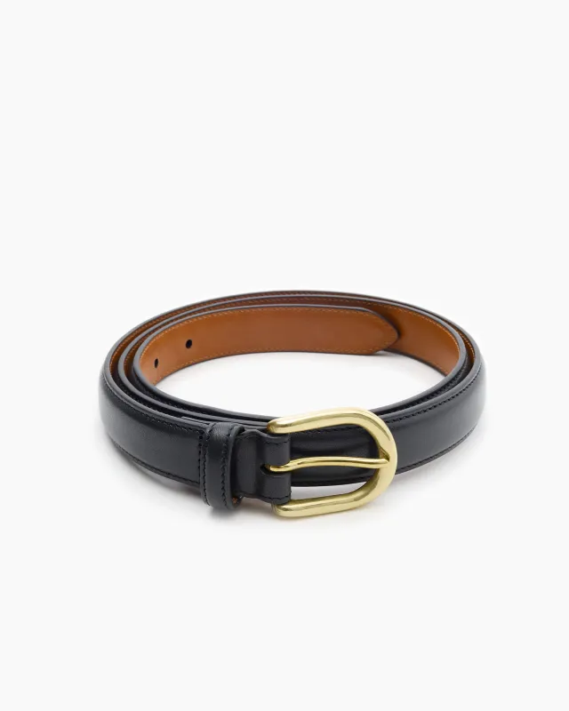 Black Horseshoe Buckle Slim Leather Belt made by John Simons