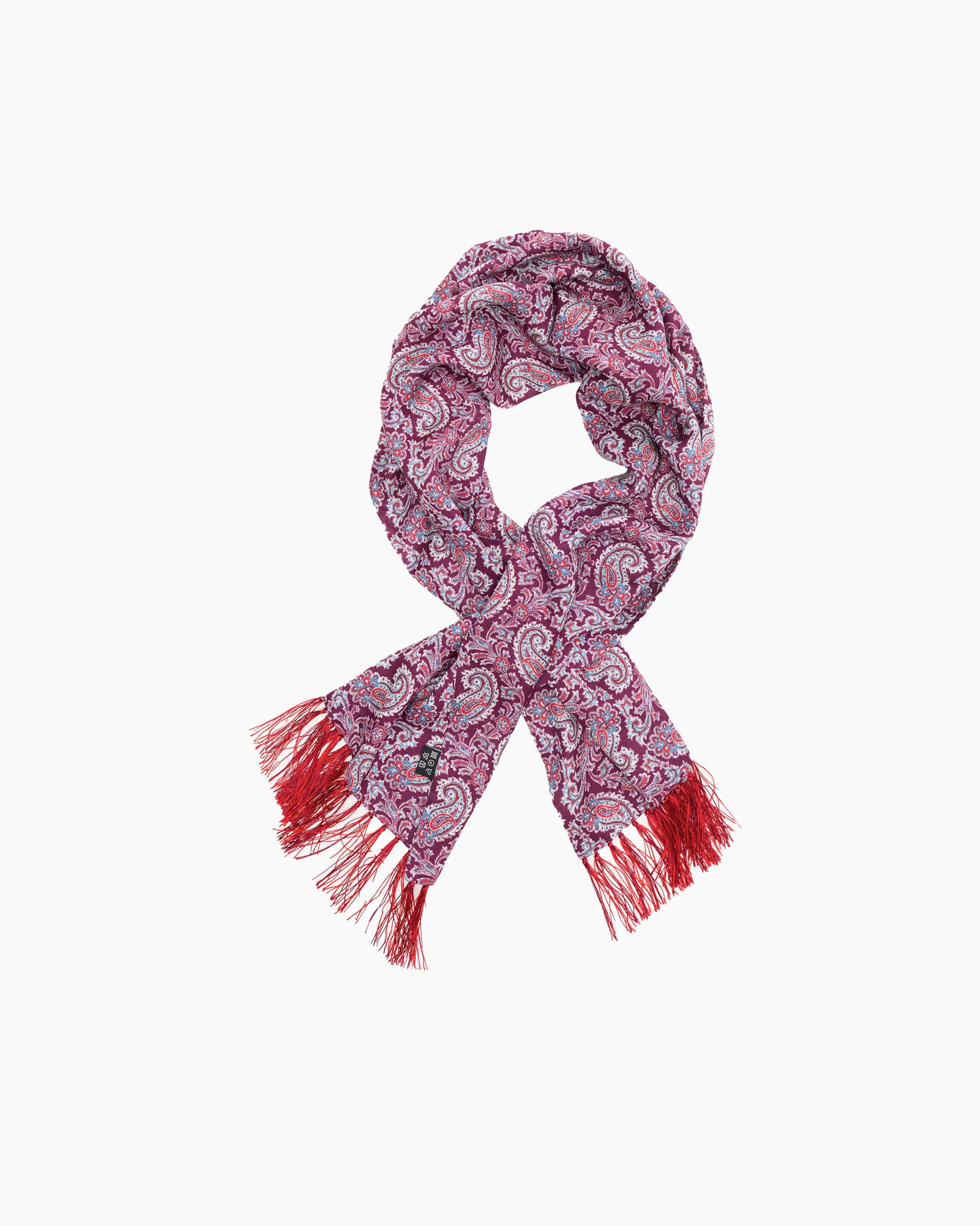 Burgundy & Blue Paisley Fringed Scarf sold by John Simons