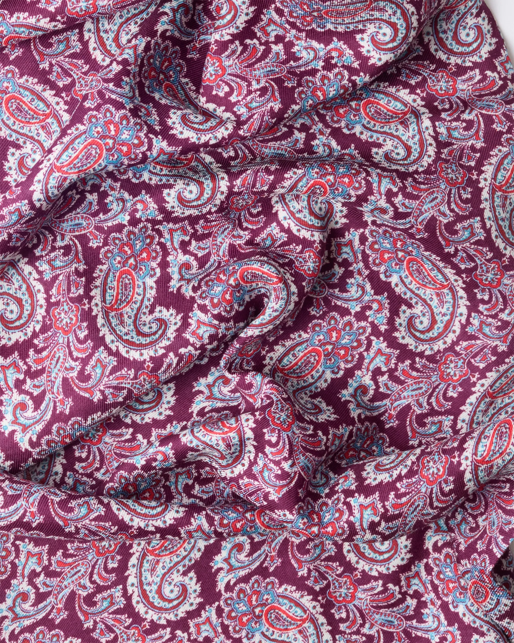 Burgundy & Blue Paisley Fringed Scarf sold by John Simons product image thumbnail 2