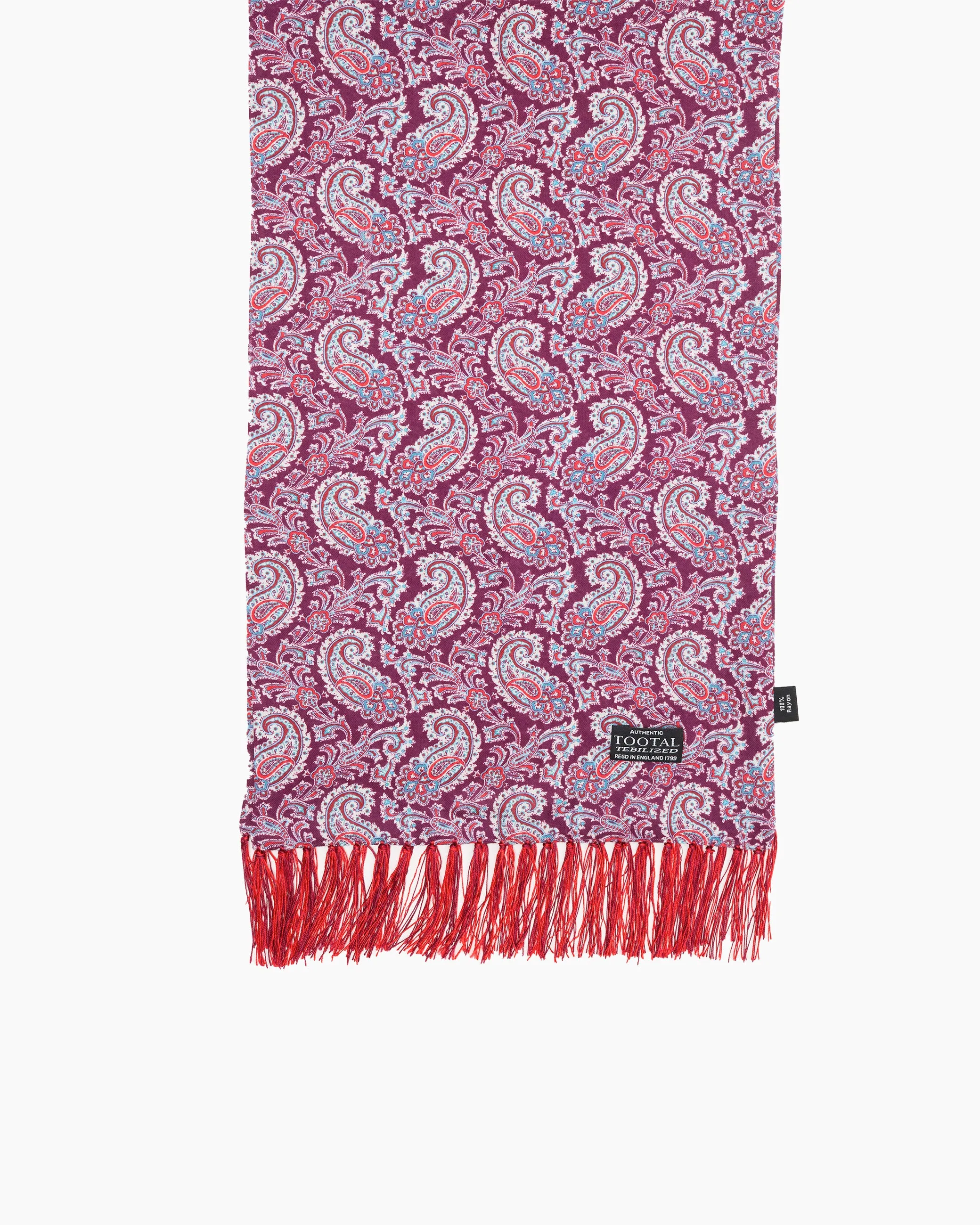 Burgundy & Blue Paisley Fringed Scarf sold by John Simons product image thumbnail 3