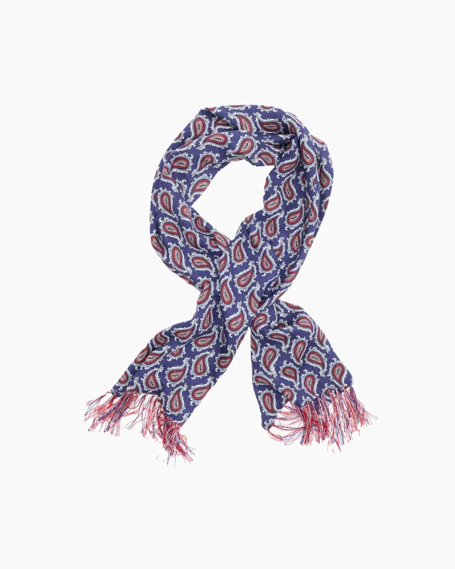 Navy Paisley Fringed Scarf made by John Simons