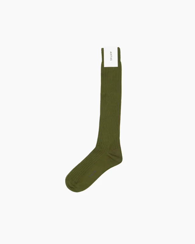 Olive Long Ribbed Cotton Sock made by ANT45
