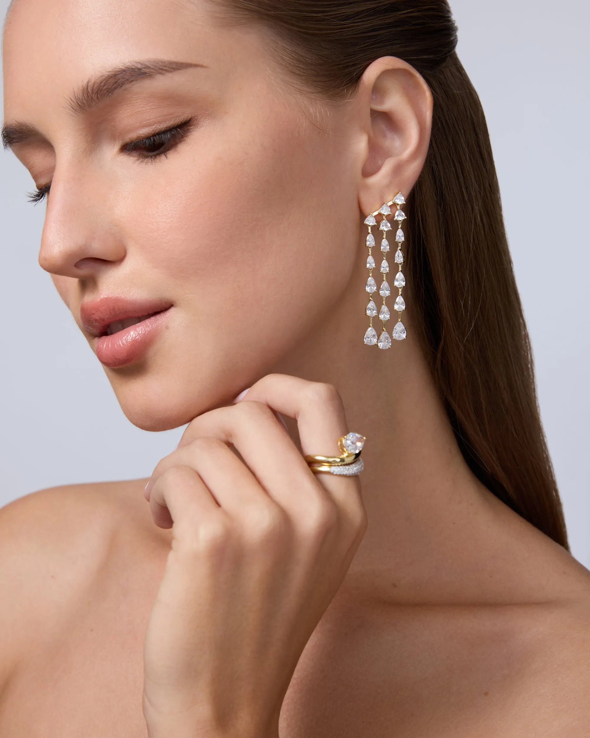 Three Row Linear Bridal Earrings sold by PAVOI product image thumbnail 4