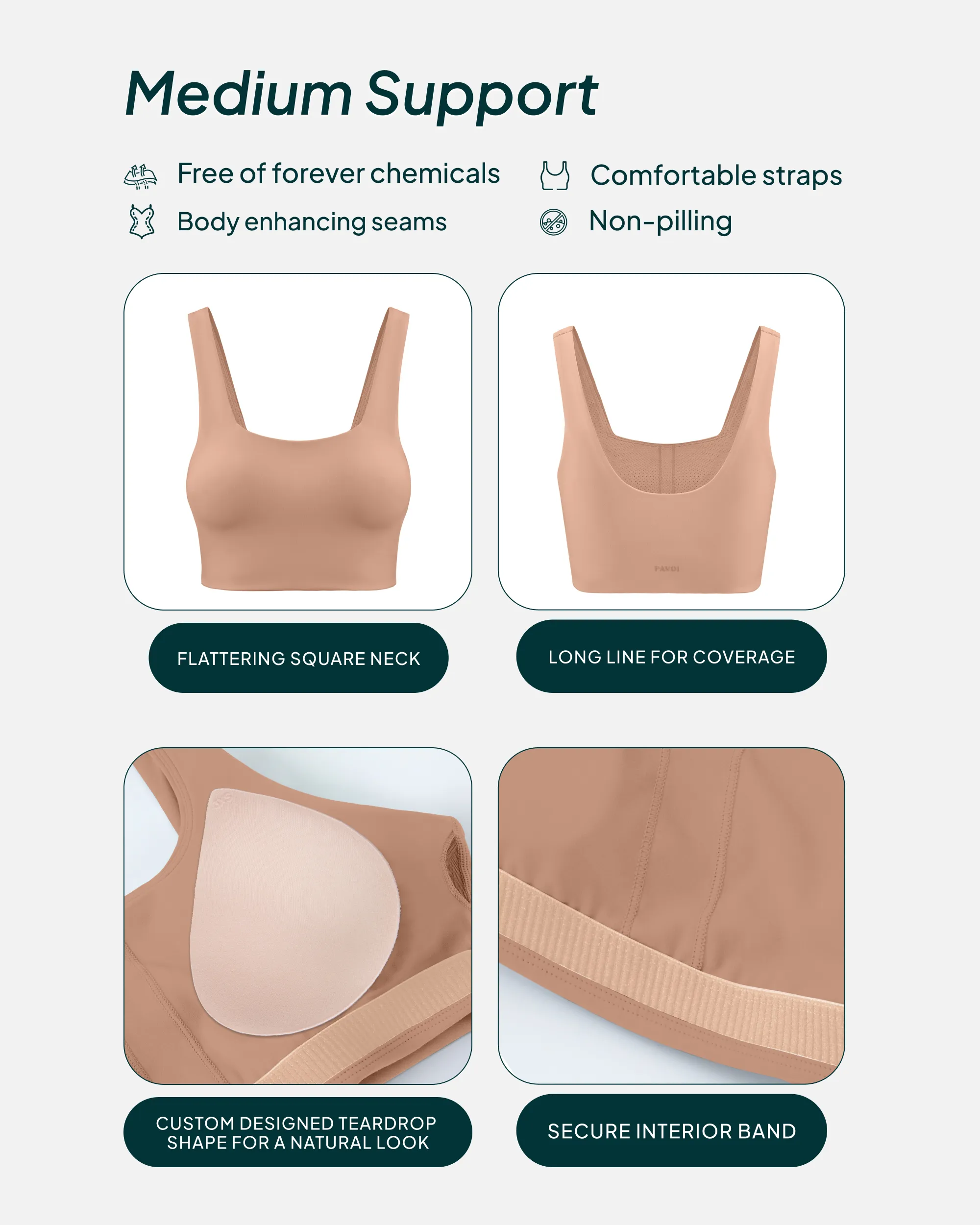 Longline Square Neck Medium-Support Padded Sports Bra sold by PAVOI product image thumbnail 4