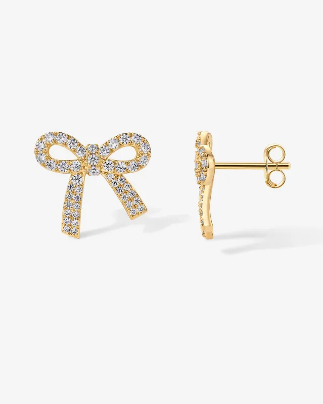 Cubic Zirconia Bow Stud Earrings sold by PAVOI