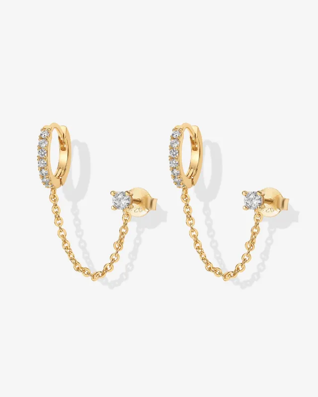 Chained Huggie Hoop with CZ Stud sold by PAVOI