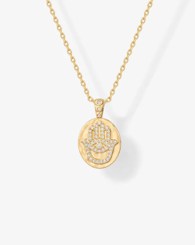 Hammered Coin Hamsa Pendant made by PAVOI