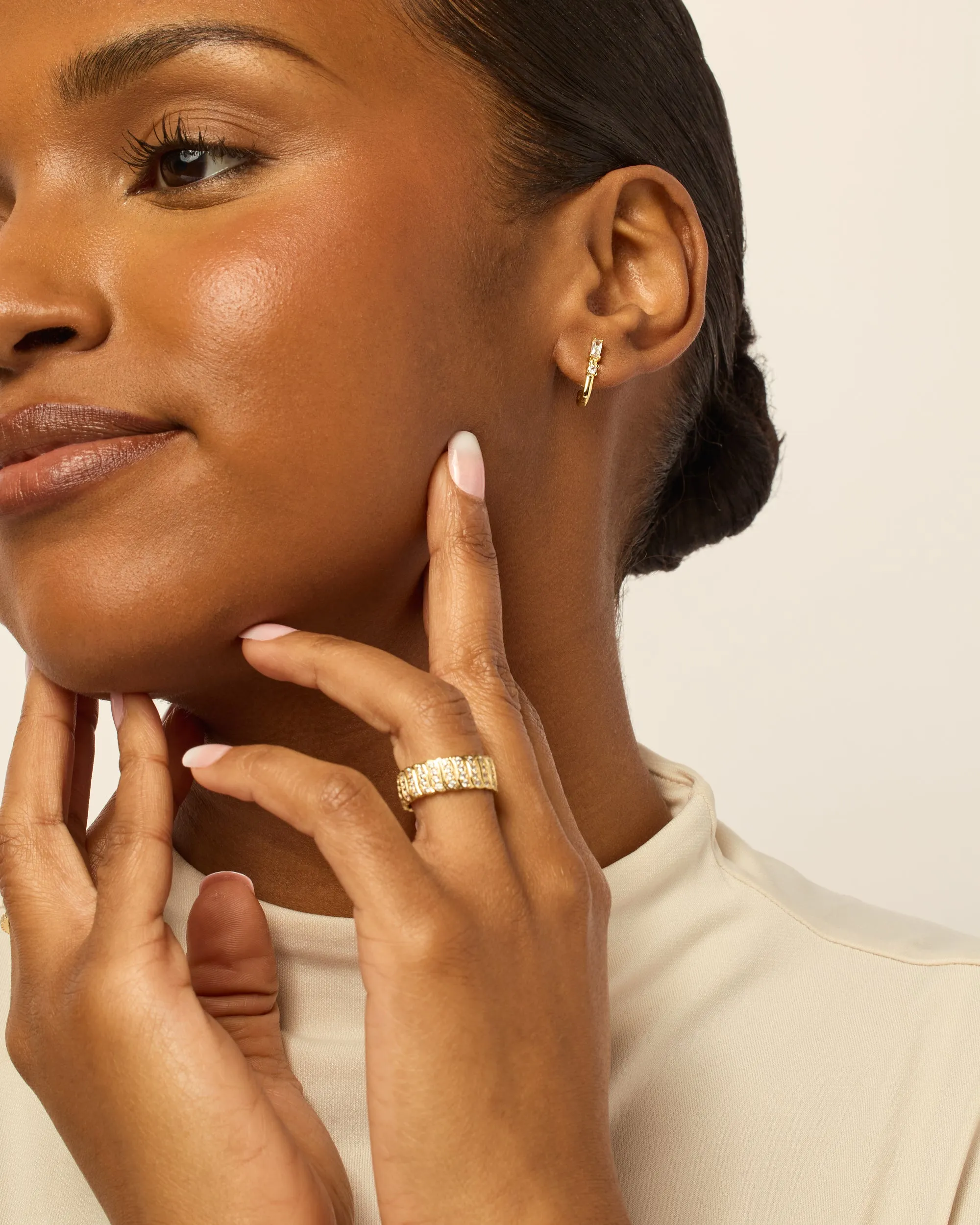 Baguette Half Huggie Earrings sold by PAVOI product image thumbnail 4