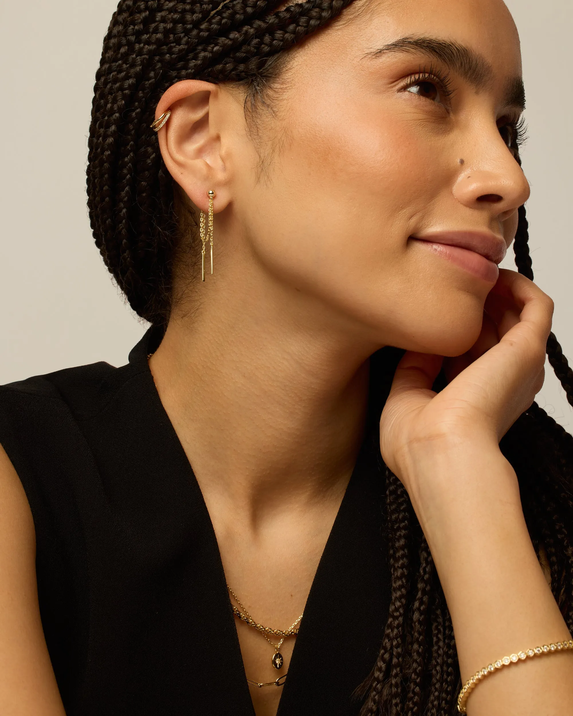 Mini CZ Chained Bar Earrings sold by PAVOI product image thumbnail 4