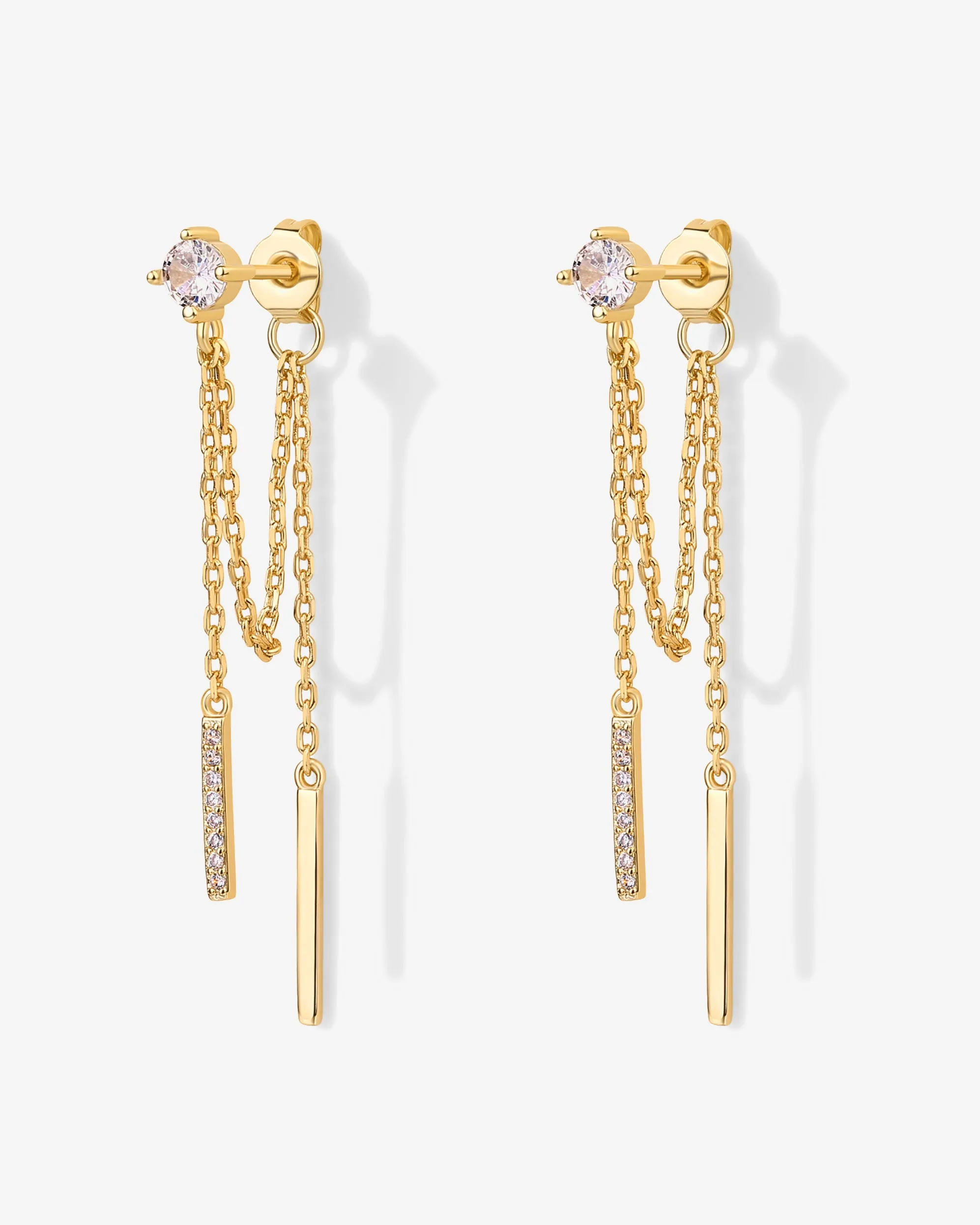 Mini CZ Chained Bar Earrings sold by PAVOI