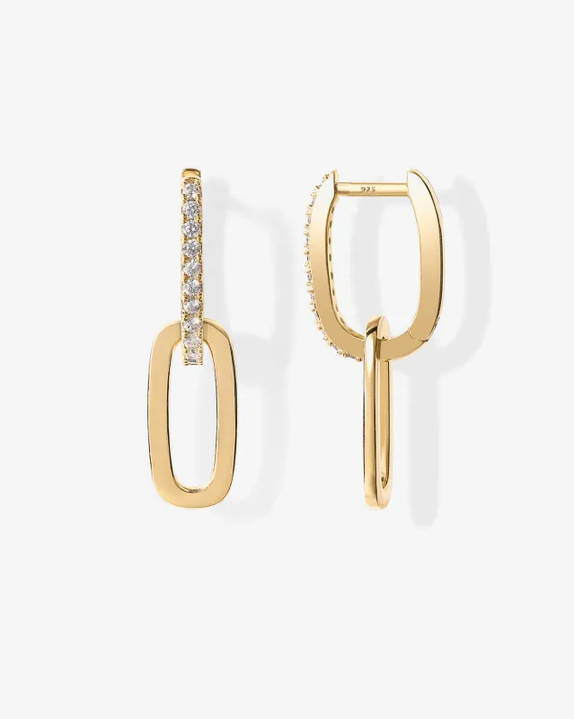 Cubic Zirconia Convertible Paperclip Link Earrings sold by PAVOI