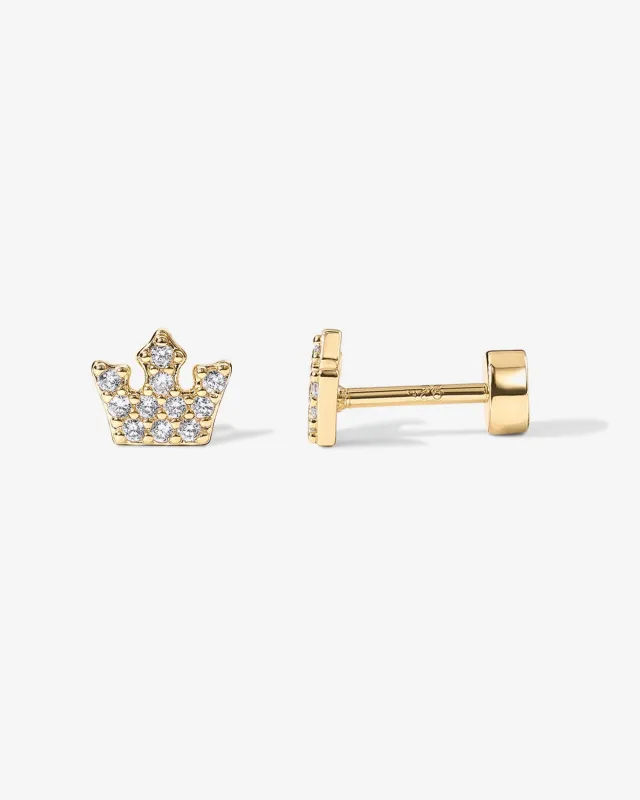 Tiny Crown Screw Back Studs sold by PAVOI