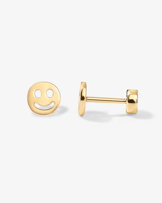 Smiley Face Screw Back Stud sold by PAVOI