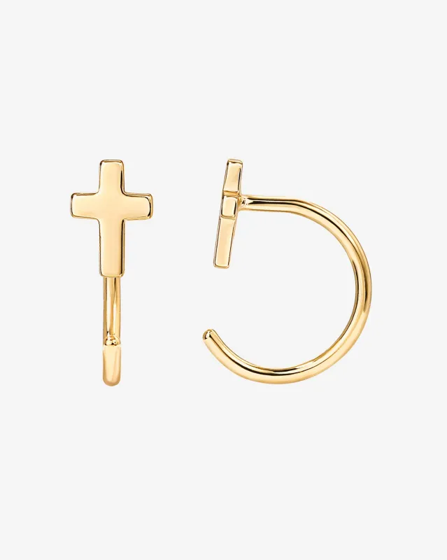 Cross Half Hoop Huggies sold by PAVOI