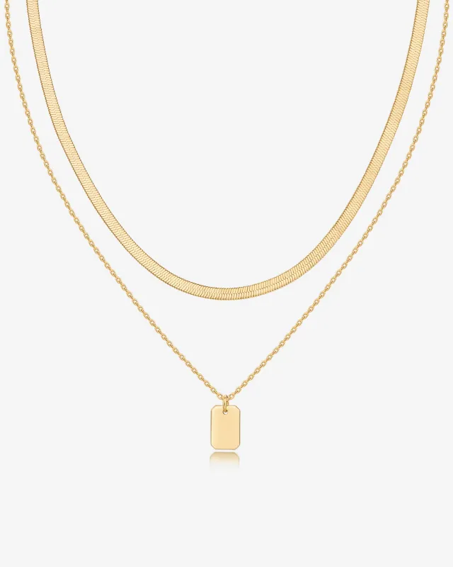 Layered Dog Tag Pendant Necklace sold by PAVOI