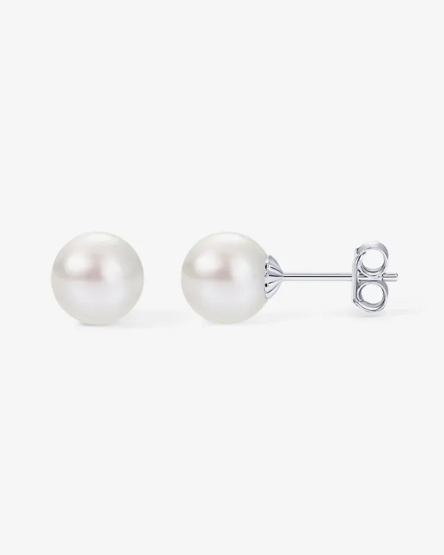 Round White Freshwater Cultured Pearl Earrings sold by PAVOI