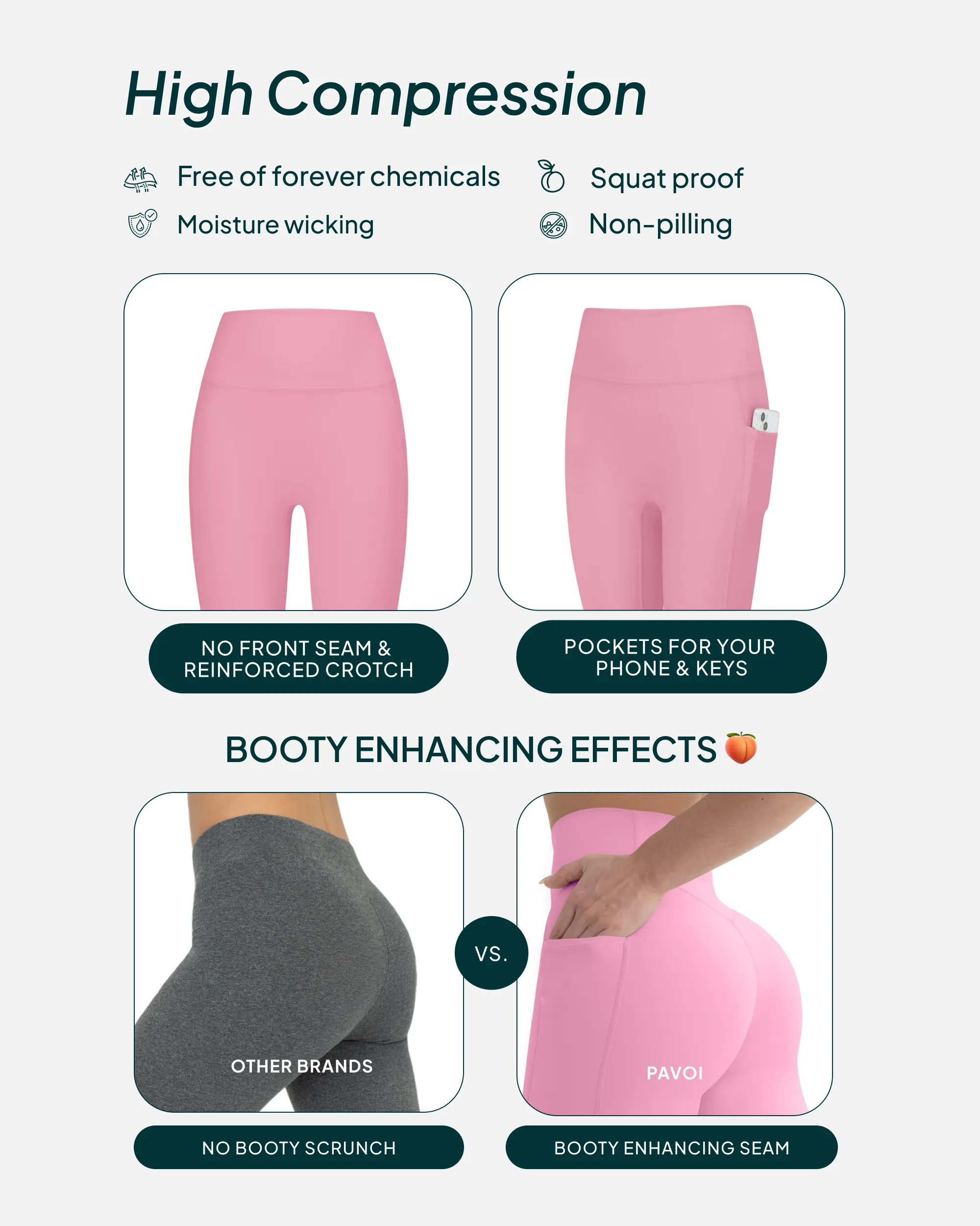 High-Waisted Butt Lifting Full-Length Leggings with Pockets sold by PAVOI product image thumbnail 4