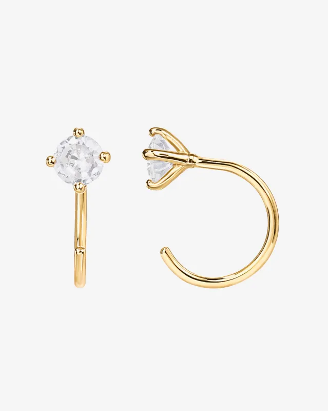 Solitaire Half Hoop Huggie sold by PAVOI