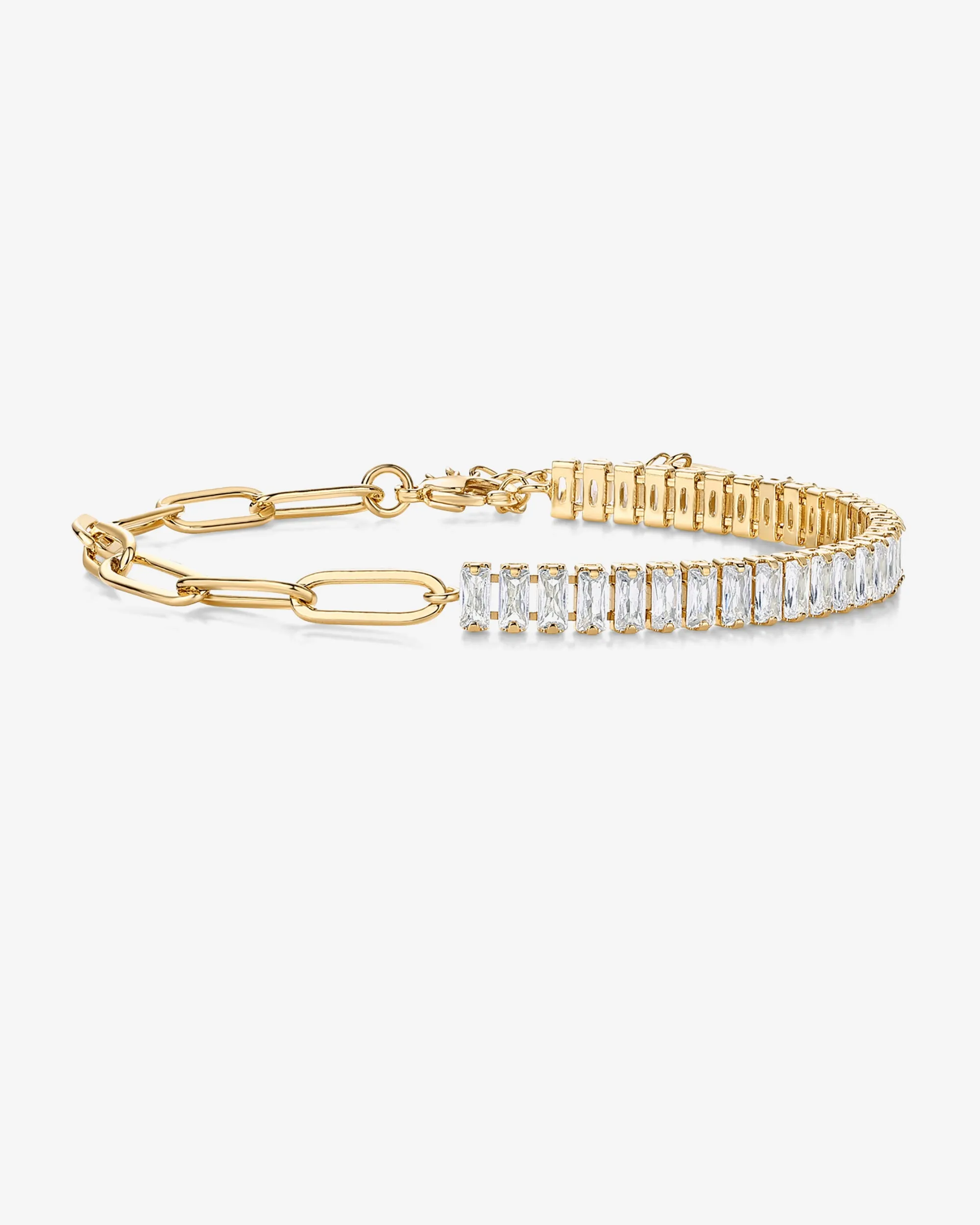 Baguette Tennis & Paperclip Bracelet sold by PAVOI