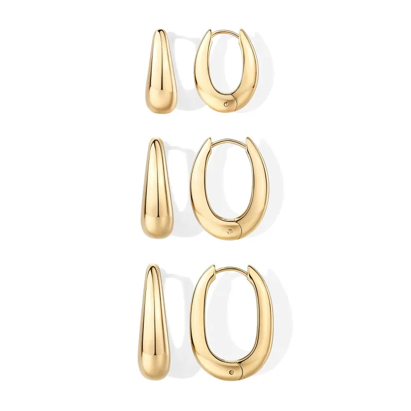 Waterproof Oval Hoop Earring Set made by PAVOI