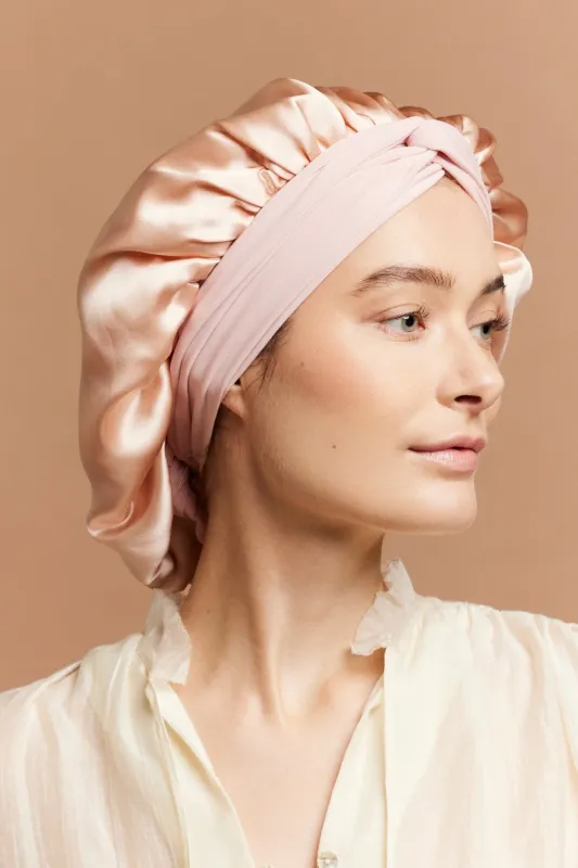 BONNET DE NUIT EN SOIE CHAMPAGNE made by Indira de paris
