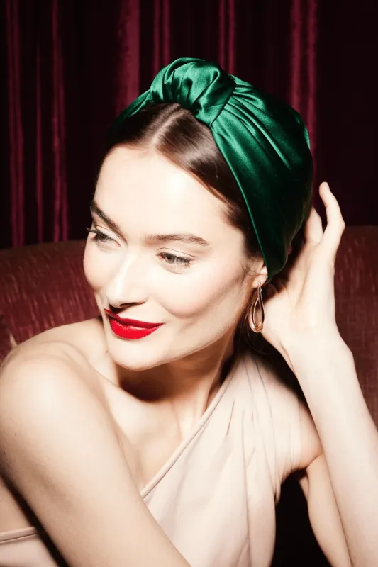 TURBAN PARISIENNE SOIE - EMERAUDE made by Indira de paris
