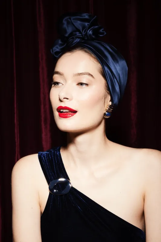 TURBAN AFRICAINE SOIE - MARINE made by Indira de paris
