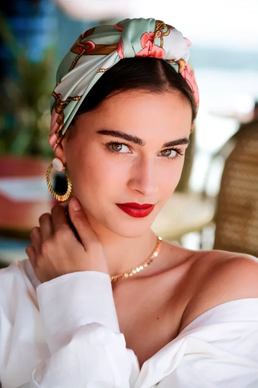 TURBAN PARISIENNE HORTENSE AQUA made by Indira de paris