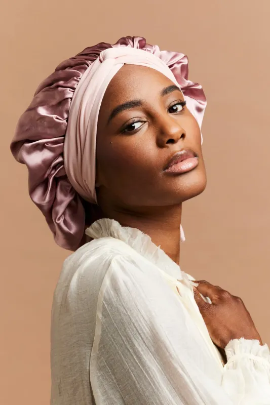 BONNET DE NUIT EN SOIE MAUVE made by Indira de paris