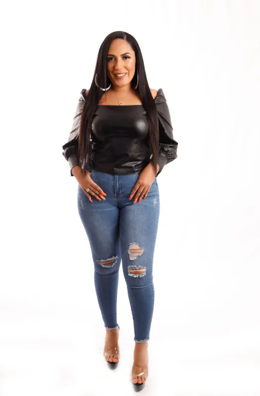 Get It Girl Faux Leather Top (black) sold by The Modish Box