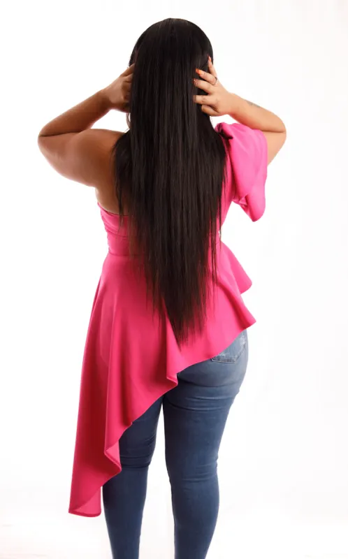 Ruffle Down Shirt (pink) sold by The Modish Box