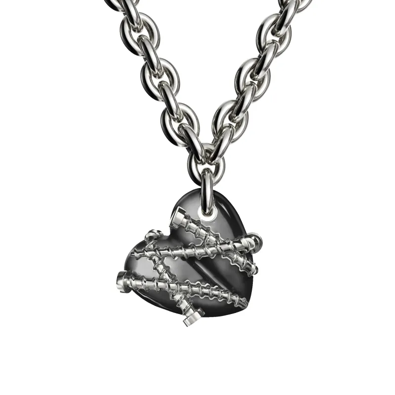 Bullet Hole Heart Pendant with Screws with Chain sold by Homer
