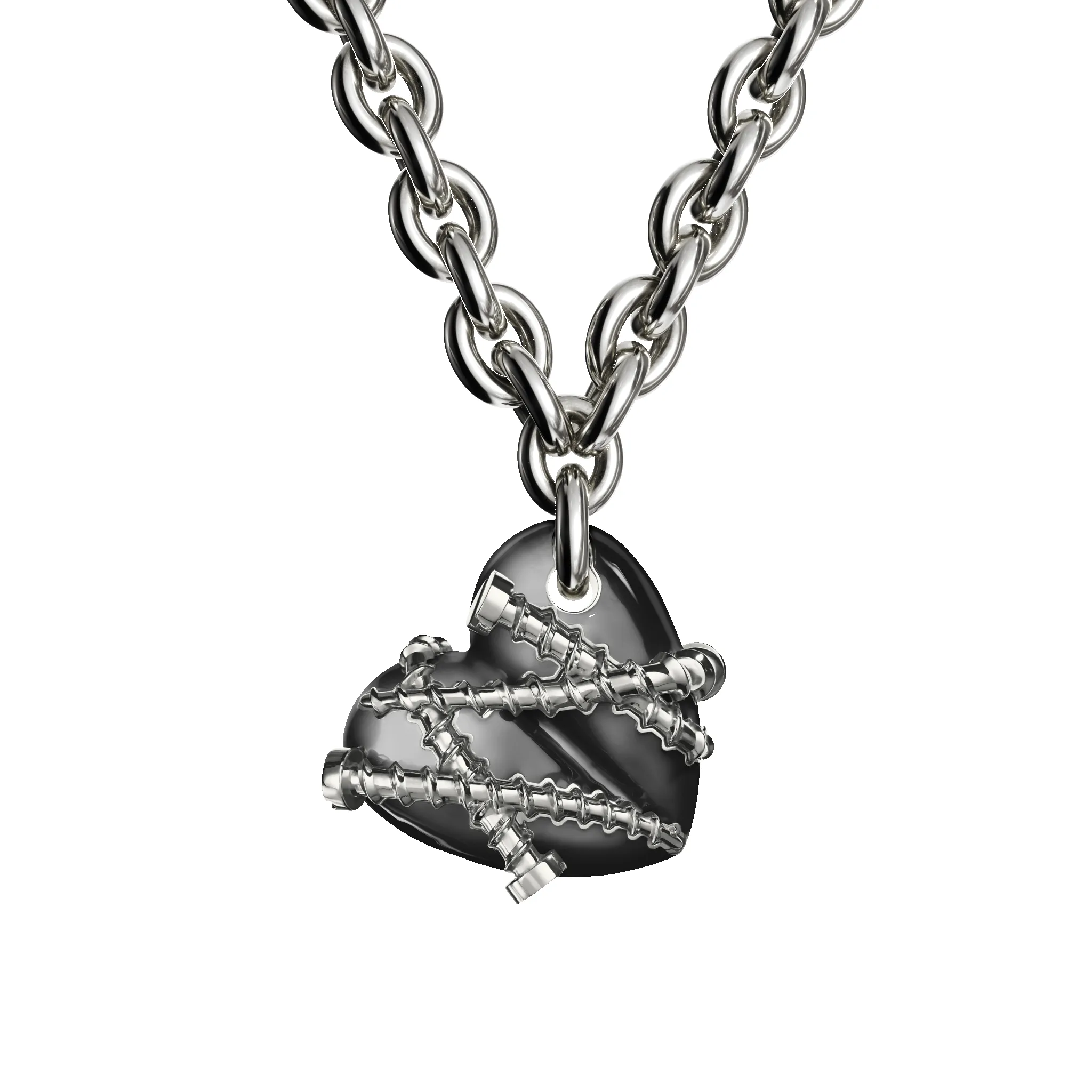 Bullet Hole Heart Pendant with Screws with Chain sold by Homer