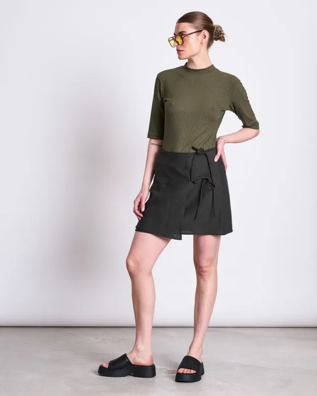 TENCEL™ LYOCELL RIB T-SHIRT NINA DARK OLIVE sold by JAN 'N JUNE