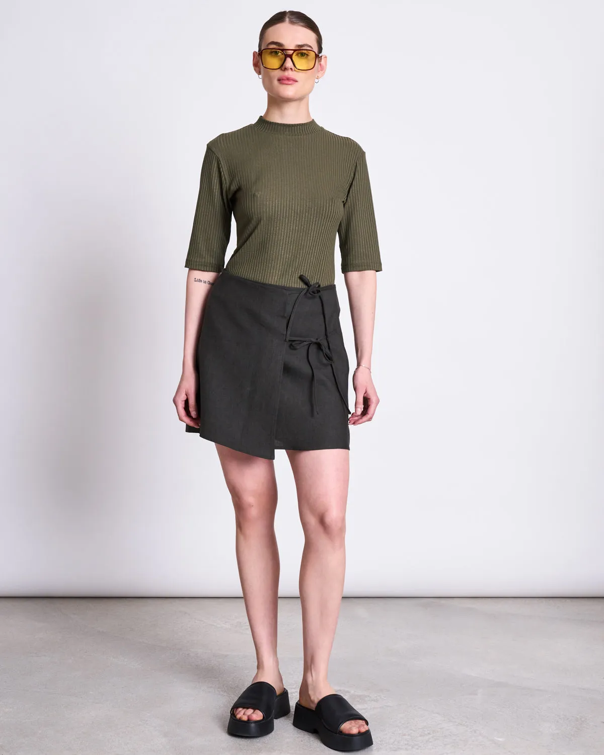TENCEL™ LYOCELL RIB T-SHIRT NINA DARK OLIVE sold by JAN 'N JUNE product image thumbnail 2