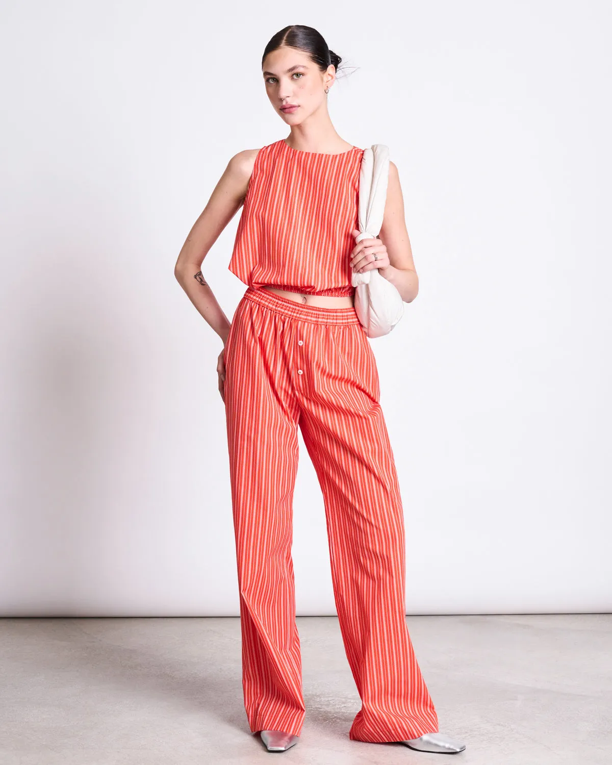 COTTON PANTS SOBY CHERRY RED WHITE STRIPED GOTS sold by JAN 'N JUNE product image thumbnail 5