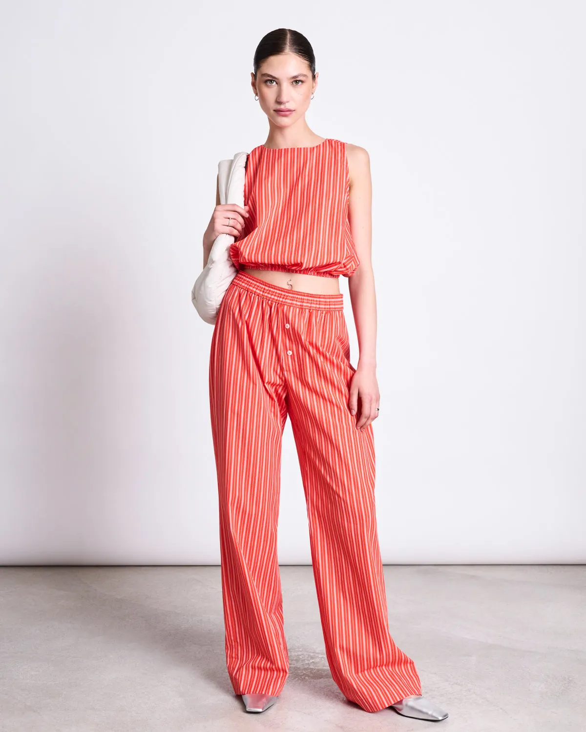 COTTON PANTS SOBY CHERRY RED WHITE STRIPED GOTS sold by JAN 'N JUNE product image thumbnail 4