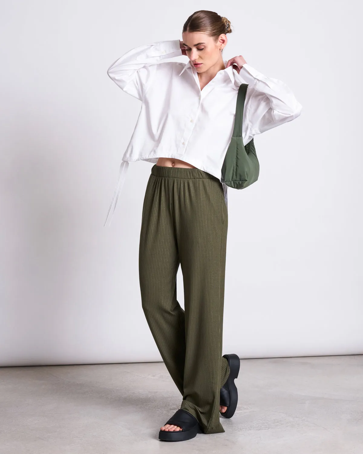 TENCEL™ LYOCELL RIB PANTS SMILLA DARK OLIVE sold by JAN 'N JUNE