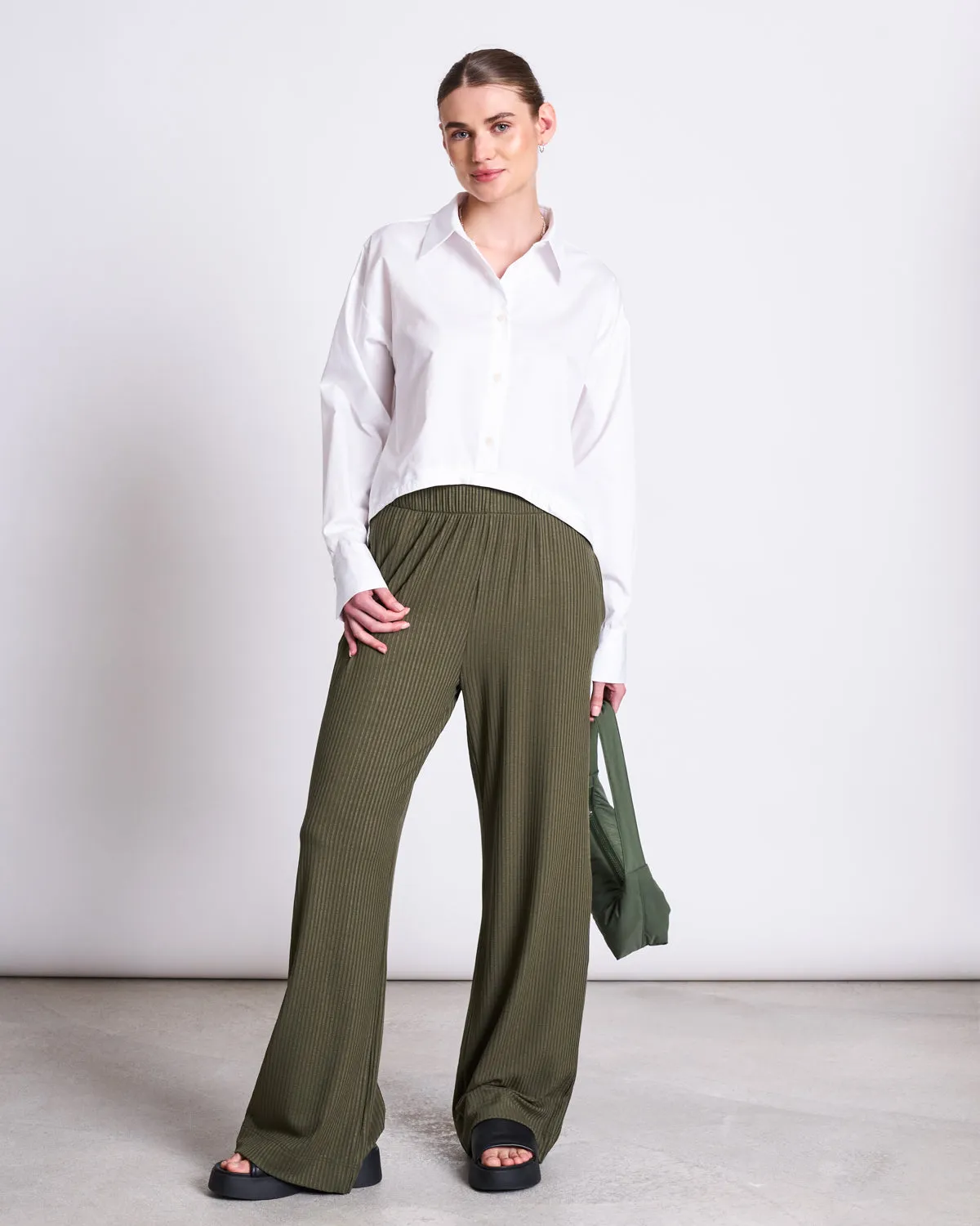 TENCEL™ LYOCELL RIB PANTS SMILLA DARK OLIVE sold by JAN 'N JUNE product image thumbnail 3