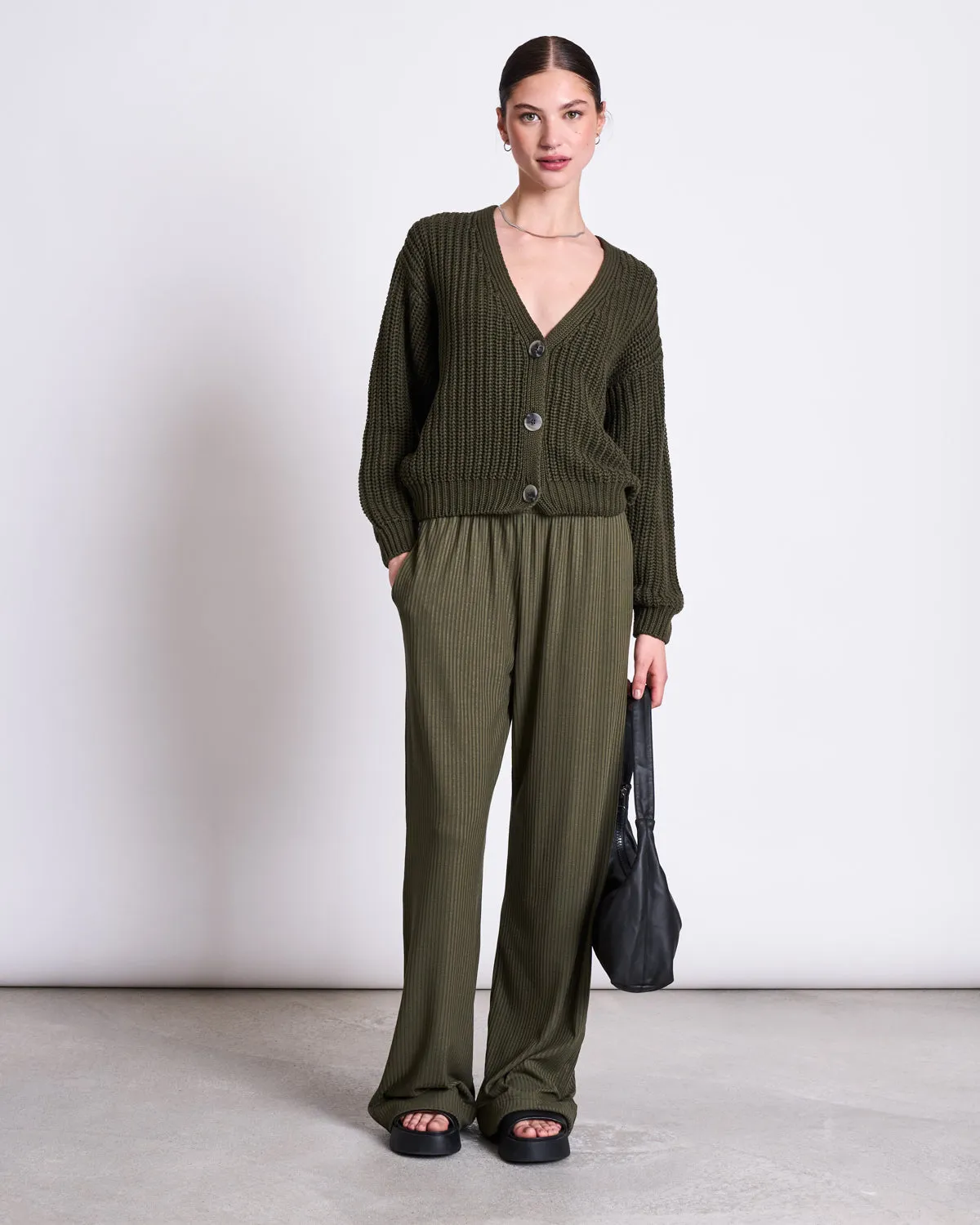 CHUNKY CARDIGAN LENA DARK OLIVE GOTS sold by JAN 'N JUNE product image thumbnail 4