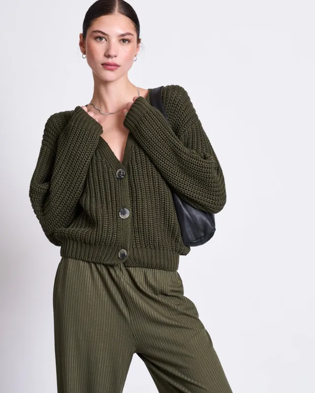 CHUNKY CARDIGAN LENA DARK OLIVE GOTS sold by JAN 'N JUNE