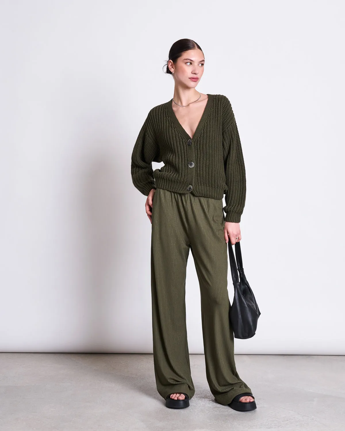 CHUNKY CARDIGAN LENA DARK OLIVE GOTS sold by JAN 'N JUNE product image thumbnail 3