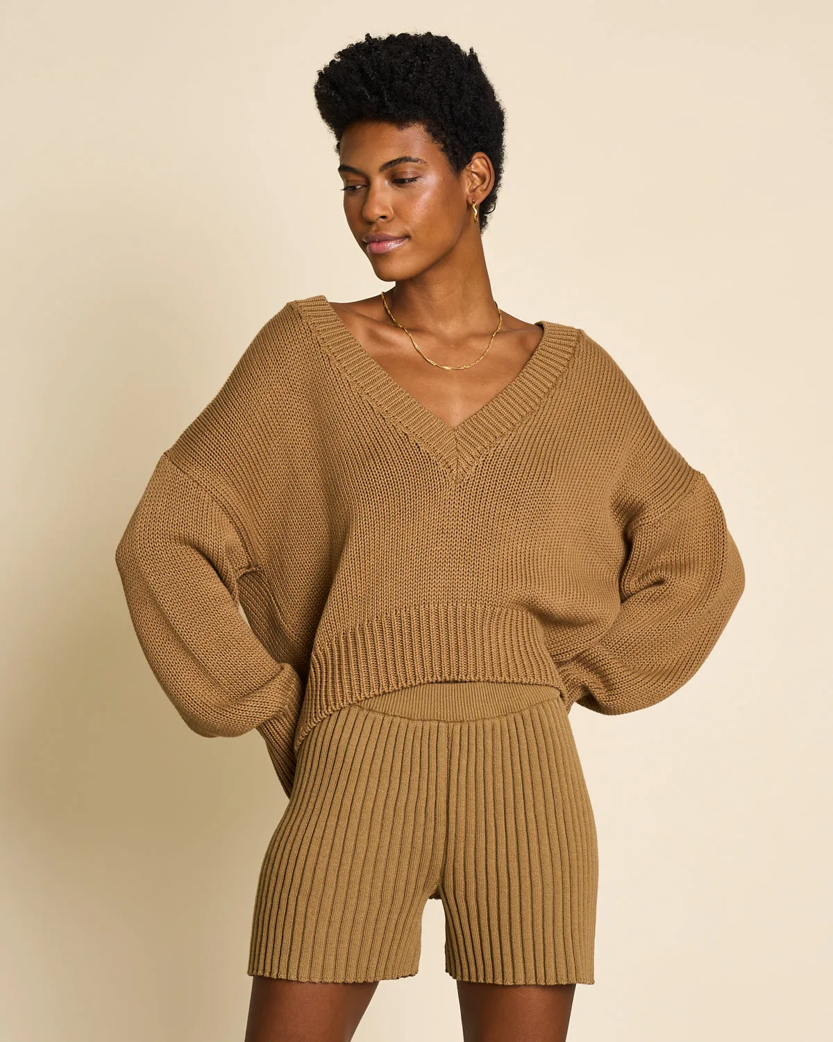 KNIT SHORTS IDOIA WALNUT sold by JAN 'N JUNE