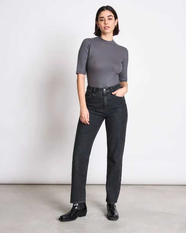 TENCEL™ LYOCELL RIB T-SHIRT NINA DARK GREY sold by JAN 'N JUNE
